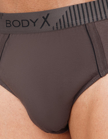 BodyX Men Solid Cotton Super combed Brief-BX1103B-COAL-ASSORTED