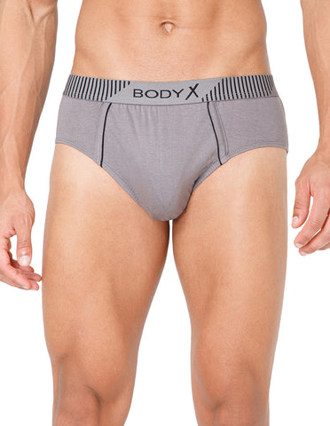 BodyX Men Solid Cotton Super combed Brief-BX1103B-GRY-ASSORTED