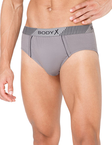 BodyX Men Solid Cotton Super combed Brief-BX1103B-GRY-ASSORTED