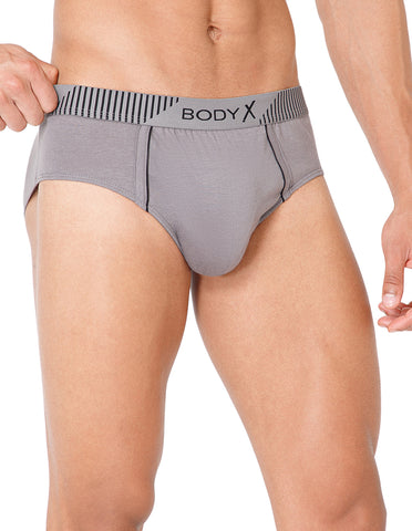 BodyX Men Solid Cotton Super combed Brief-BX1103B-GRY-ASSORTED