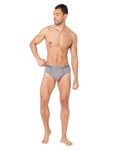 BodyX Men Solid Cotton Super combed Brief-BX1103B-GRY-ASSORTED