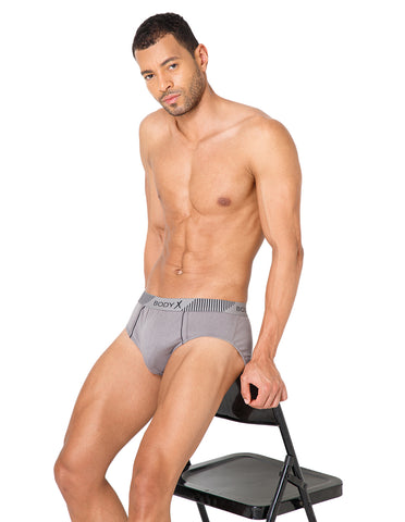 BodyX Men Solid Cotton Super combed Brief-BX1103B-GRY-ASSORTED
