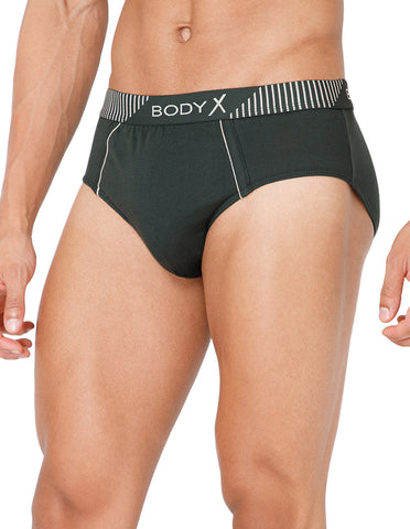 BodyX Men Solid Cotton Super combed Brief-BX1103B-OLV-ASSORTED