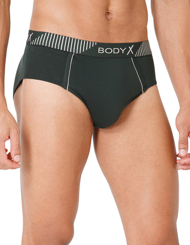 BodyX Men Solid Cotton Super combed Brief-BX1103B-OLV-ASSORTED
