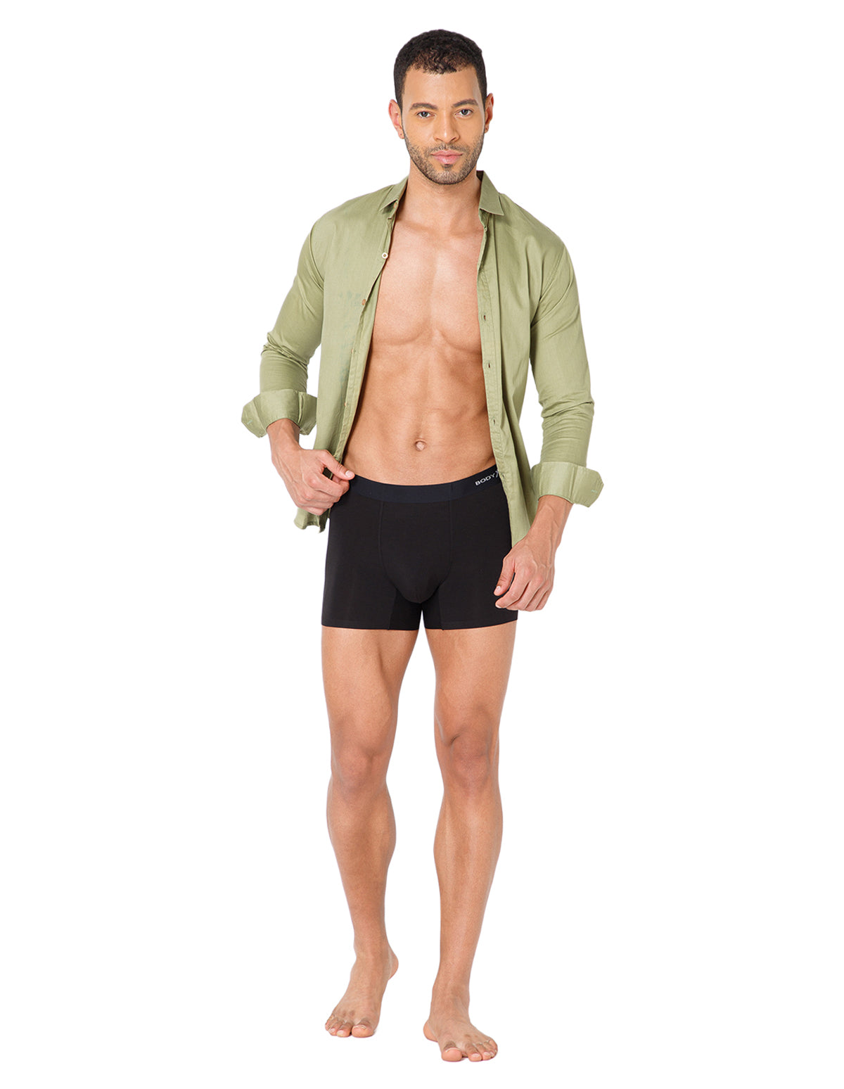 BodyX Men Solid Micro Modal Spandex Trunks-BX111T-BLK