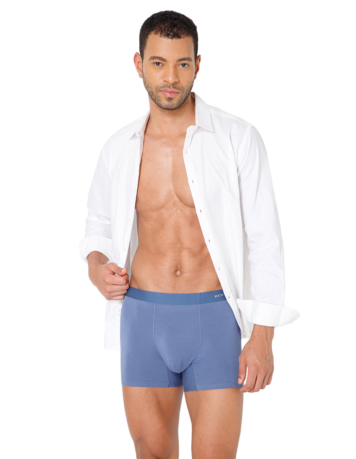 BodyX Men Solid Micro Modal Spandex Trunks-BX111T-BLUE