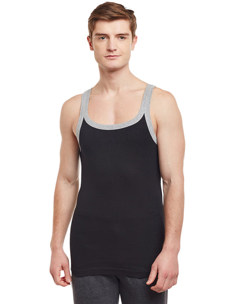 Super Combed Cotton Rib Square Neck Sleeveless Vest Black BX212BLK