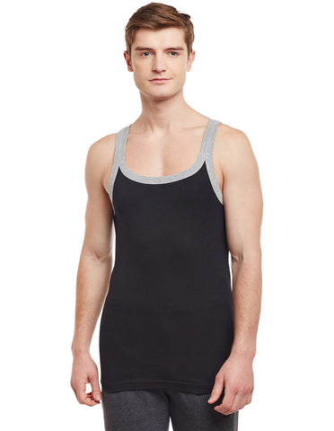 Super Combed Cotton Rib Square Neck Sleeveless Vest Black BX212BLK