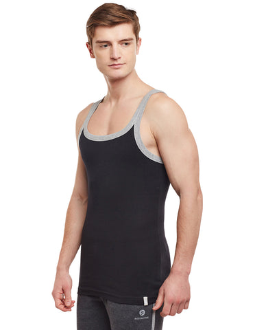 Super Combed Cotton Rib Square Neck Sleeveless Vest Black BX212BLK