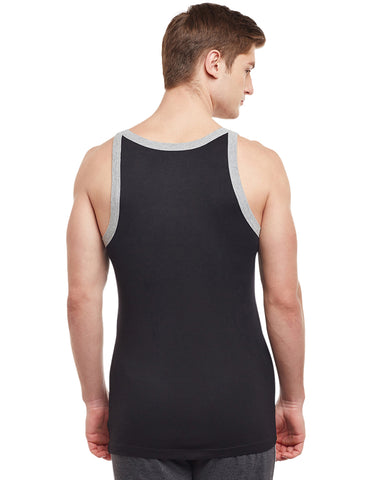 Super Combed Cotton Rib Square Neck Sleeveless Vest Black BX212BLK