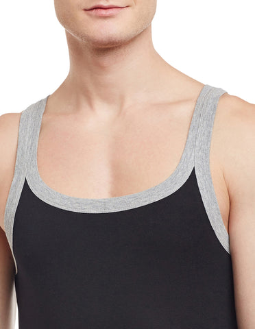 Super Combed Cotton Rib Square Neck Sleeveless Vest Black BX212BLK