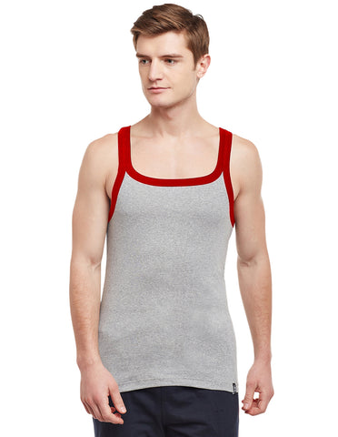 Super Combed Cotton Rib Square Neck Sleeveless Vest Grey Melange BX212G.ML
