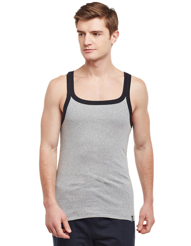 Super Combed Cotton Rib Square Neck Sleeveless Vest Grey Melange BX212G.ML