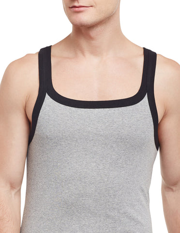 Super Combed Cotton Rib Square Neck Sleeveless Vest Grey Melange BX212G.ML