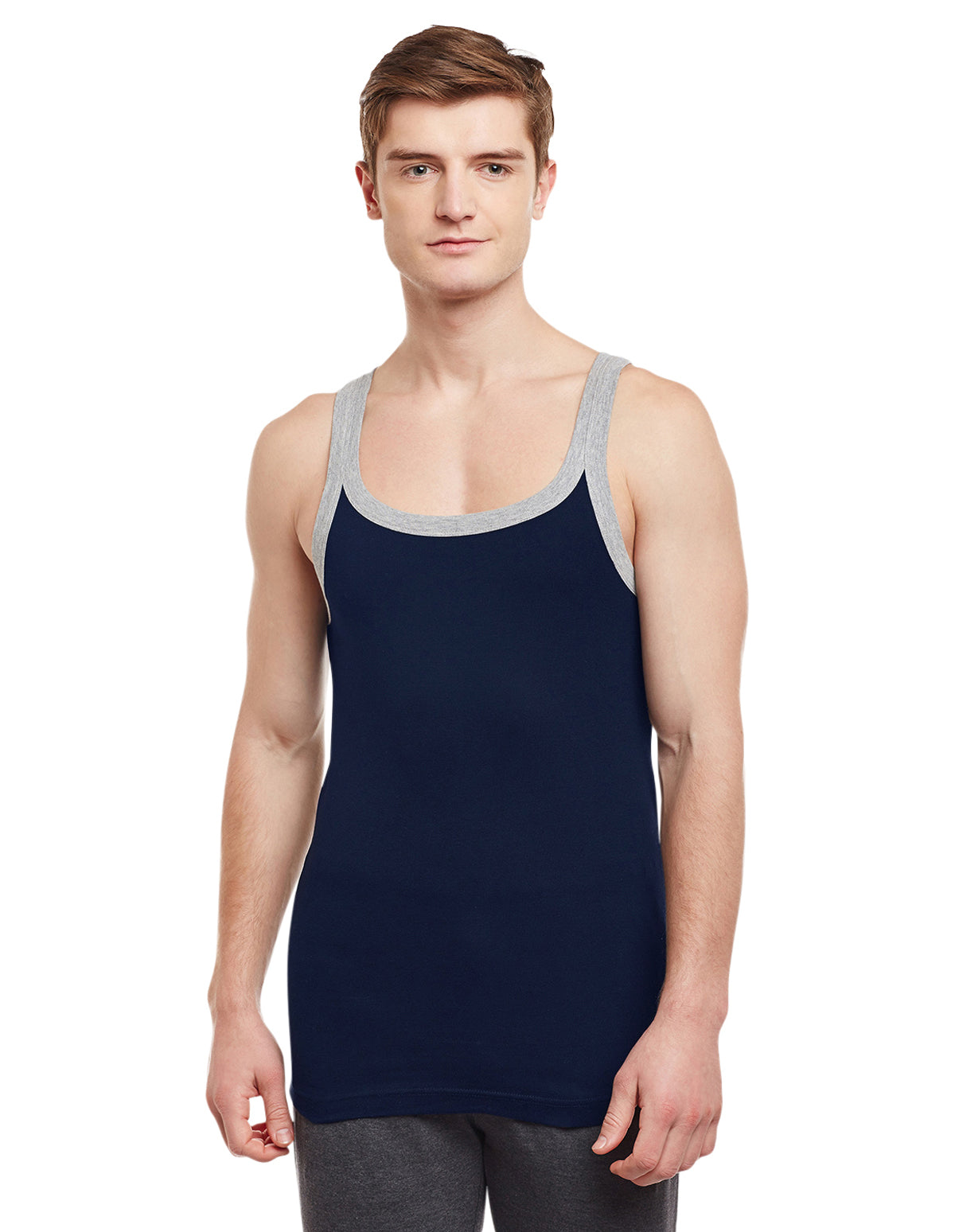 Super Combed Cotton Rib Square Neck Sleeveless Vest Navy BX212NVY