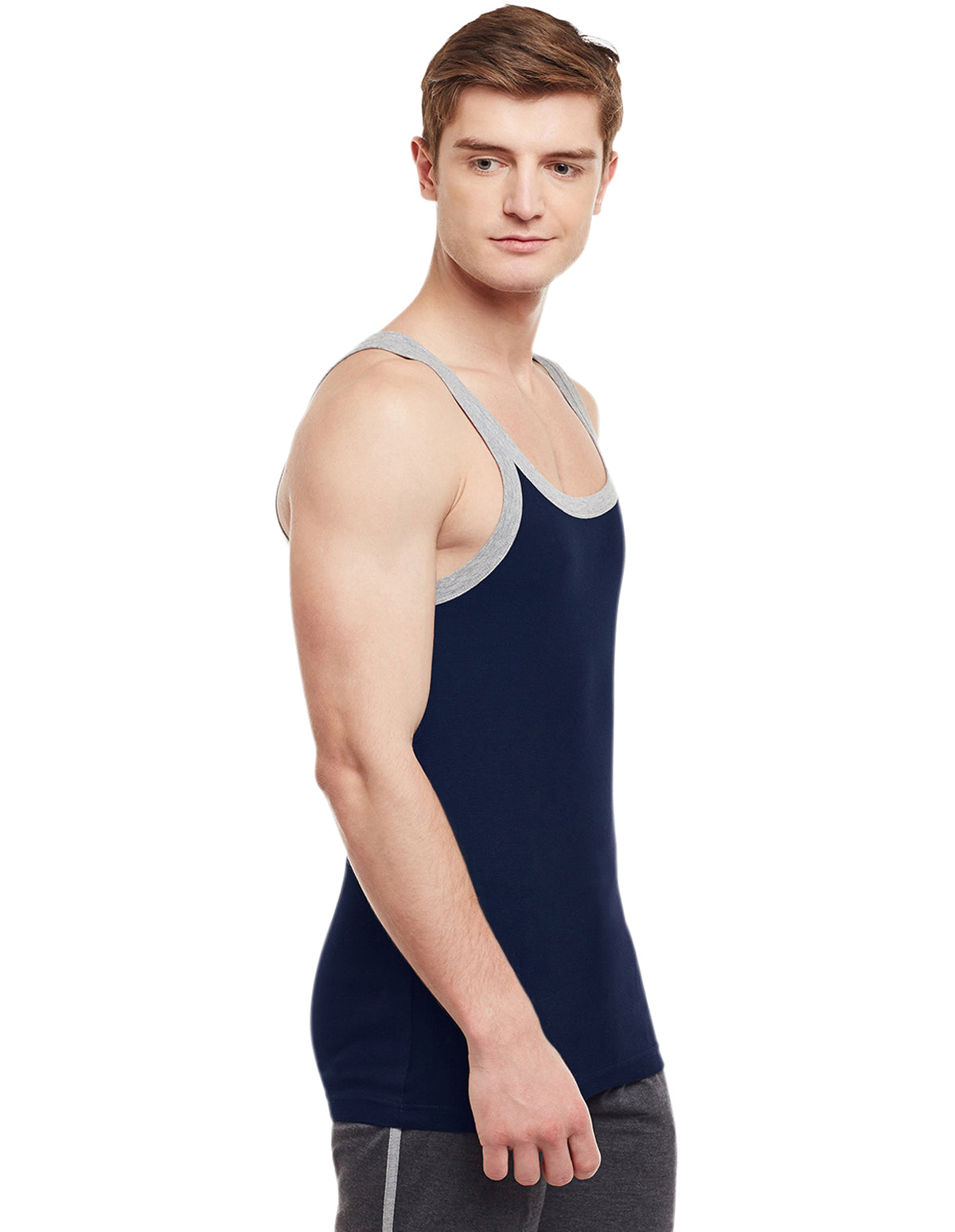 Super Combed Cotton Rib Square Neck Sleeveless Vest Navy BX212NVY