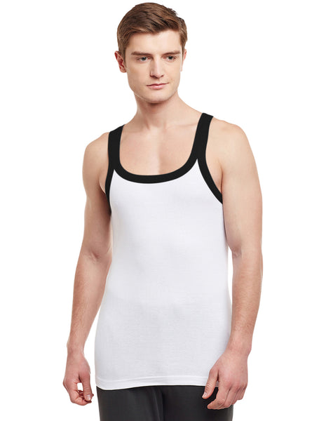 Super Combed Cotton Rib Square Neck Sleeveless Vest White BX212W