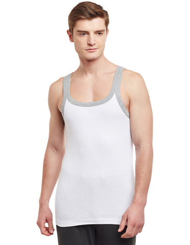 Super Combed Cotton Rib Square Neck Sleeveless Vest White BX212W