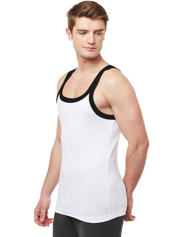 Super Combed Cotton Rib Square Neck Sleeveless Vest White BX212W