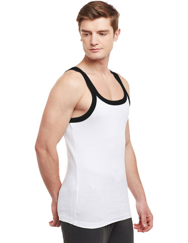 Super Combed Cotton Rib Square Neck Sleeveless Vest White BX212W