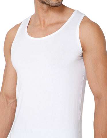 BodyX Ribbed Regular White Micro Modal Vests-BX222