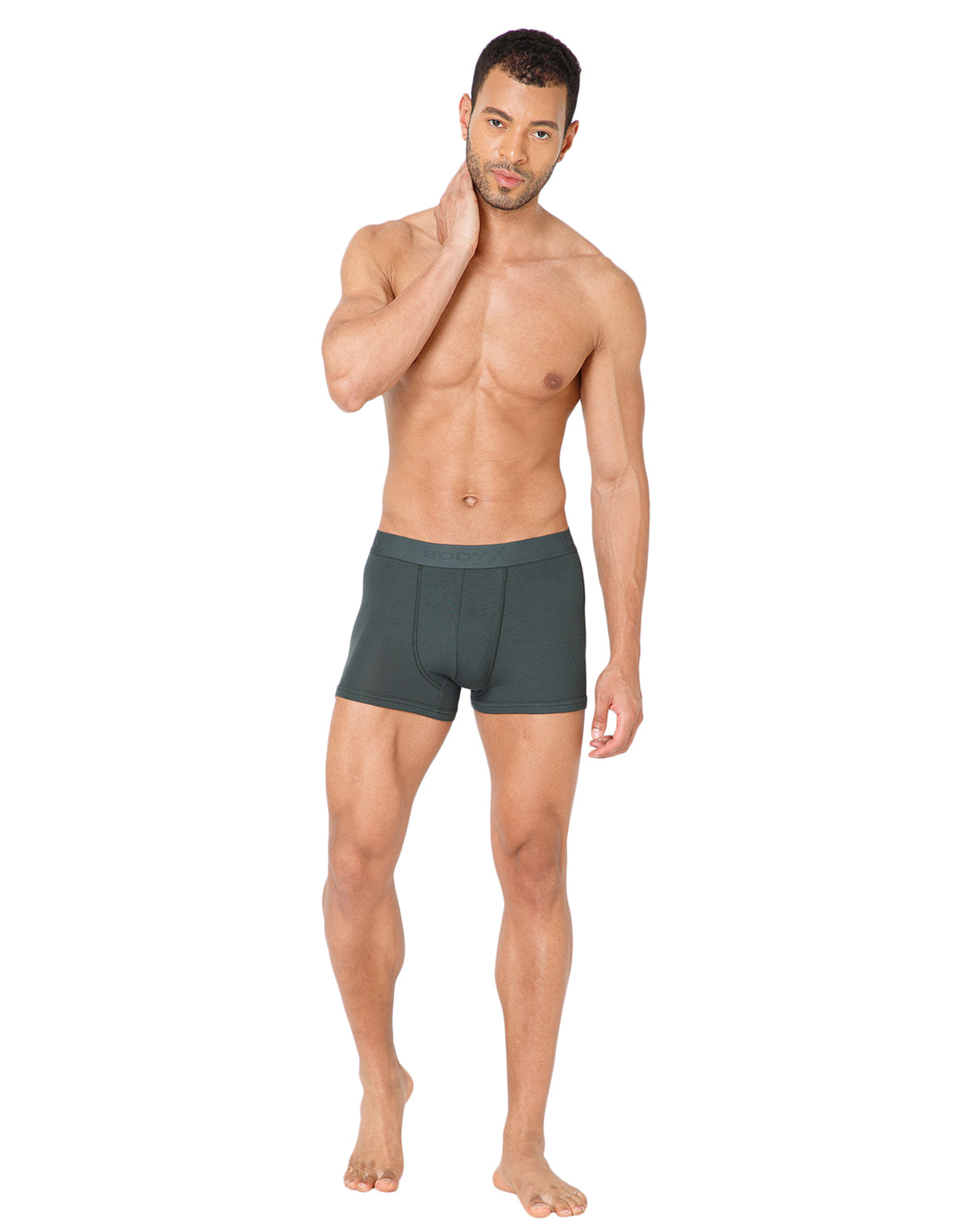 BodyX Men Solid Micro Modal Rib Trunks-BX303T-OLIVE