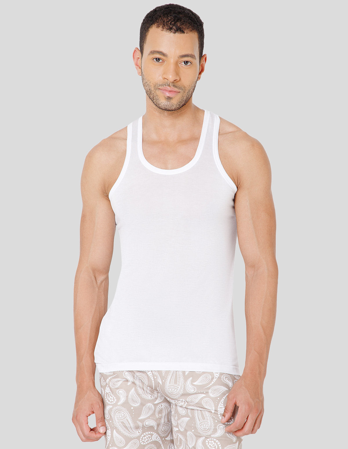 BodyX Ribbed Super Soft Micro Modal White Vests-SUPERIA-BX309