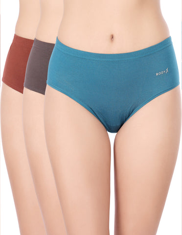 BodyX Womens Combed Cotton Spandex Assorted Premium Panty BX523D-Pack Of 3