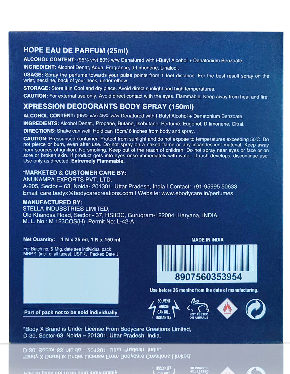 BodyX Xpression Deo & Hope Mini Perfume Combo Set for Men (150ml + 25ml)