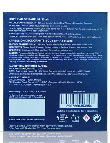 BodyX Xpression Deo & Hope Mini Perfume Combo Set for Men (150ml + 25ml)