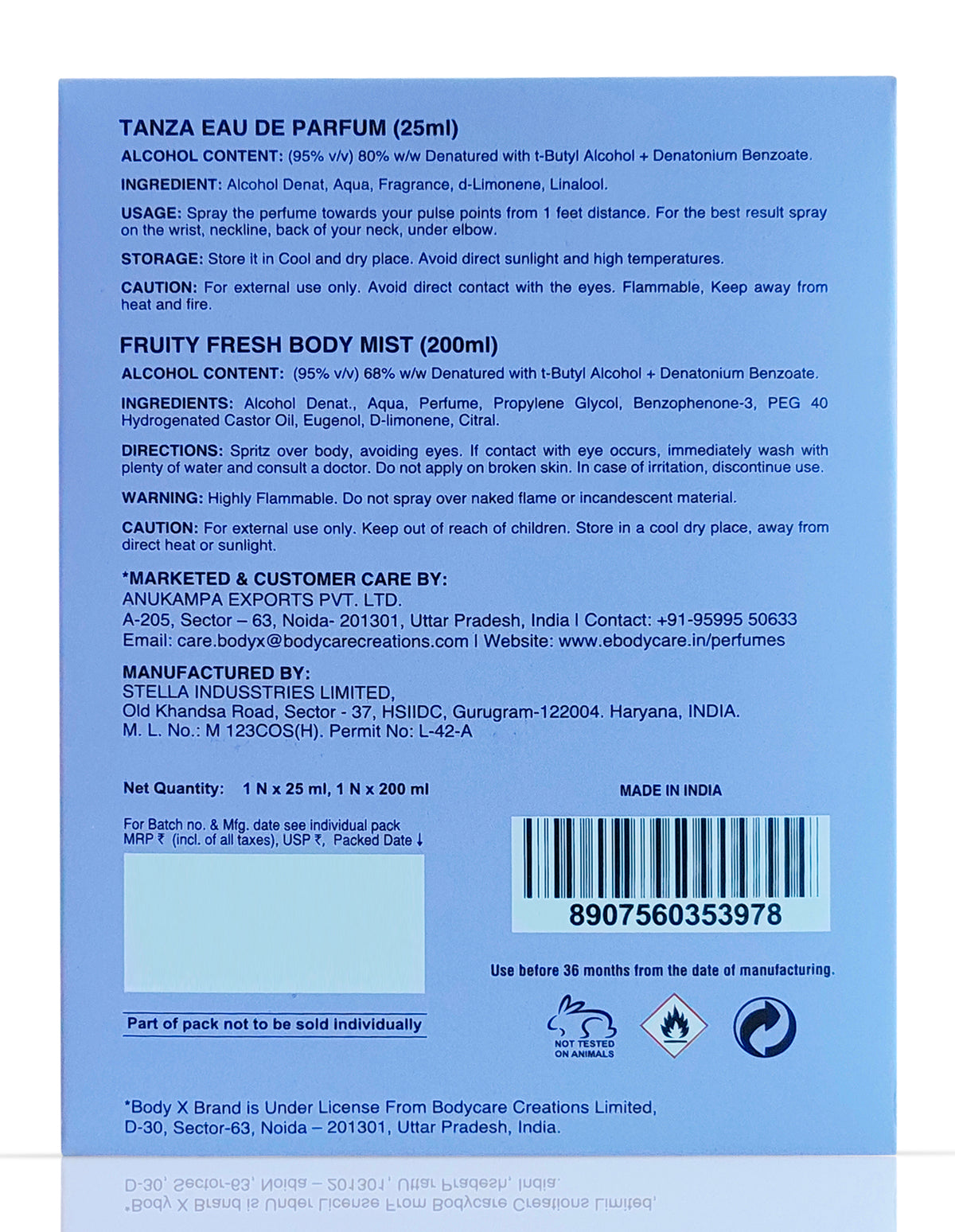 BodyX Tanza Mini Perfume & Fruity Fresh Body Mist Combo Set for Women (25ml + 200ml)