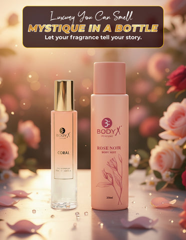 BodyX Coral Mini Perfume & Rose Noir Body Mist Combo Set for Women (25ml + 200ml)
