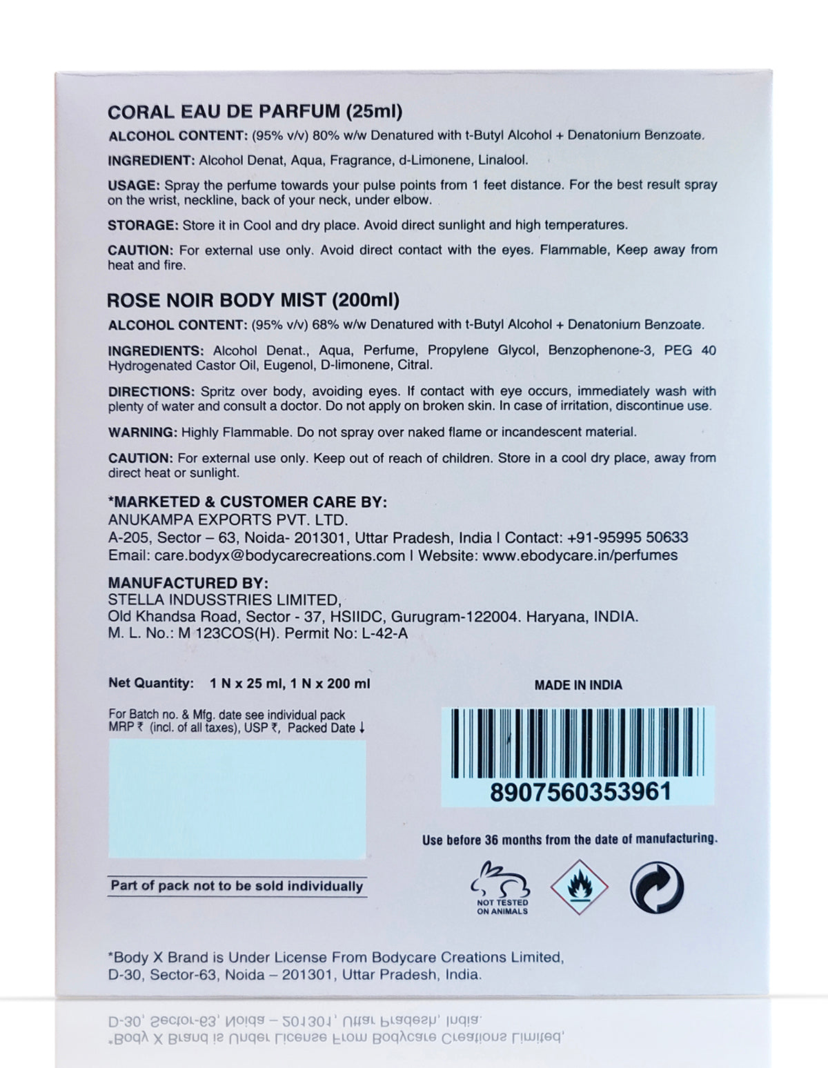 BodyX Coral Mini Perfume & Rose Noir Body Mist Combo Set for Women (25ml + 200ml)