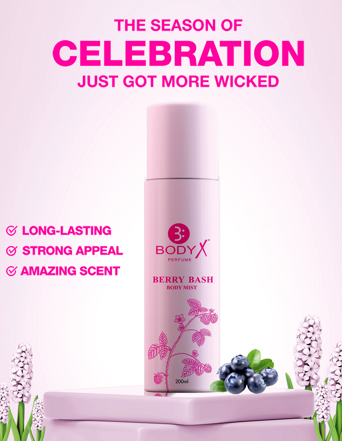 Berry Bash Body Mist by BodyX (200ml) – Feminine & Lasting Aroma