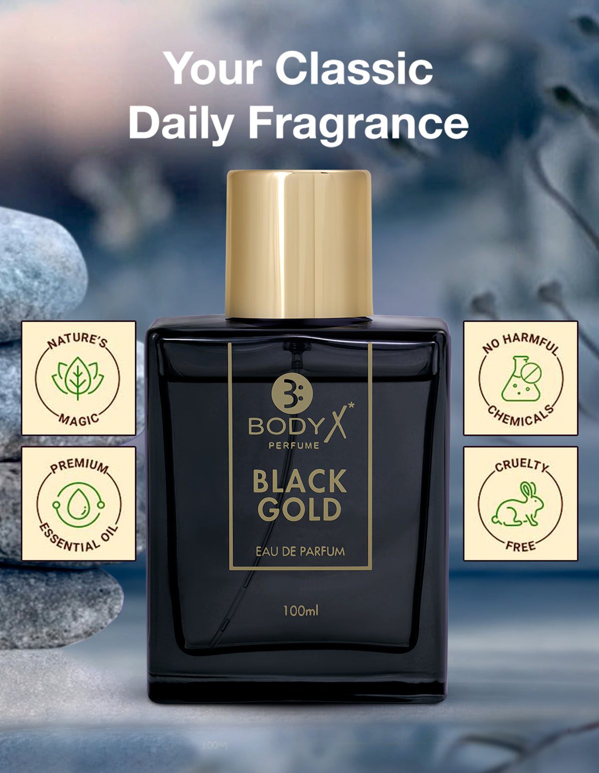 BodyX Black Gold Eau De Parfum for Men (100ml) – Intense, Lasting Scent