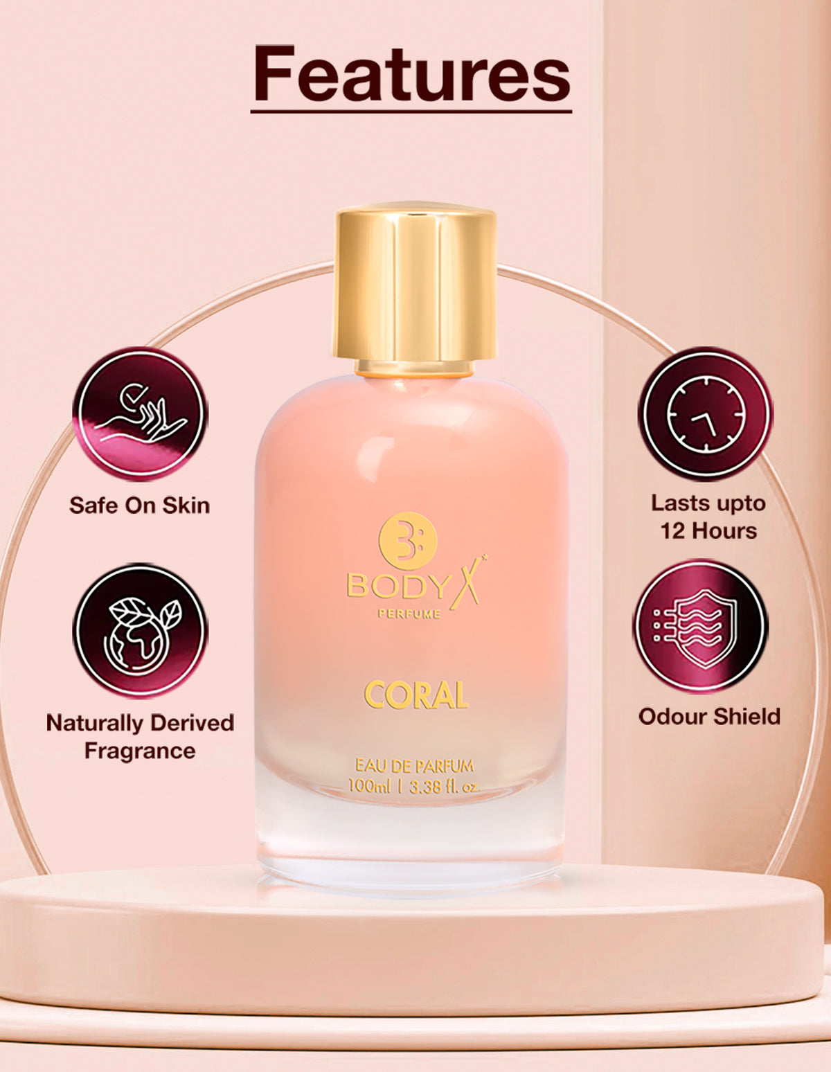 BodyX Coral Eau De Parfum for Women Long-Lasting Feminine Fragrance-100ml