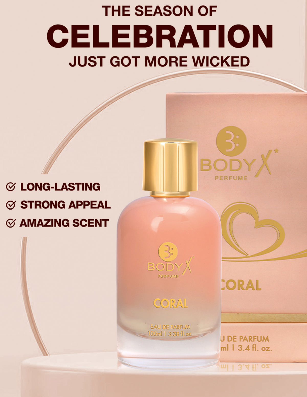 BodyX Coral Eau De Parfum for Women Long-Lasting Feminine Fragrance-100ml