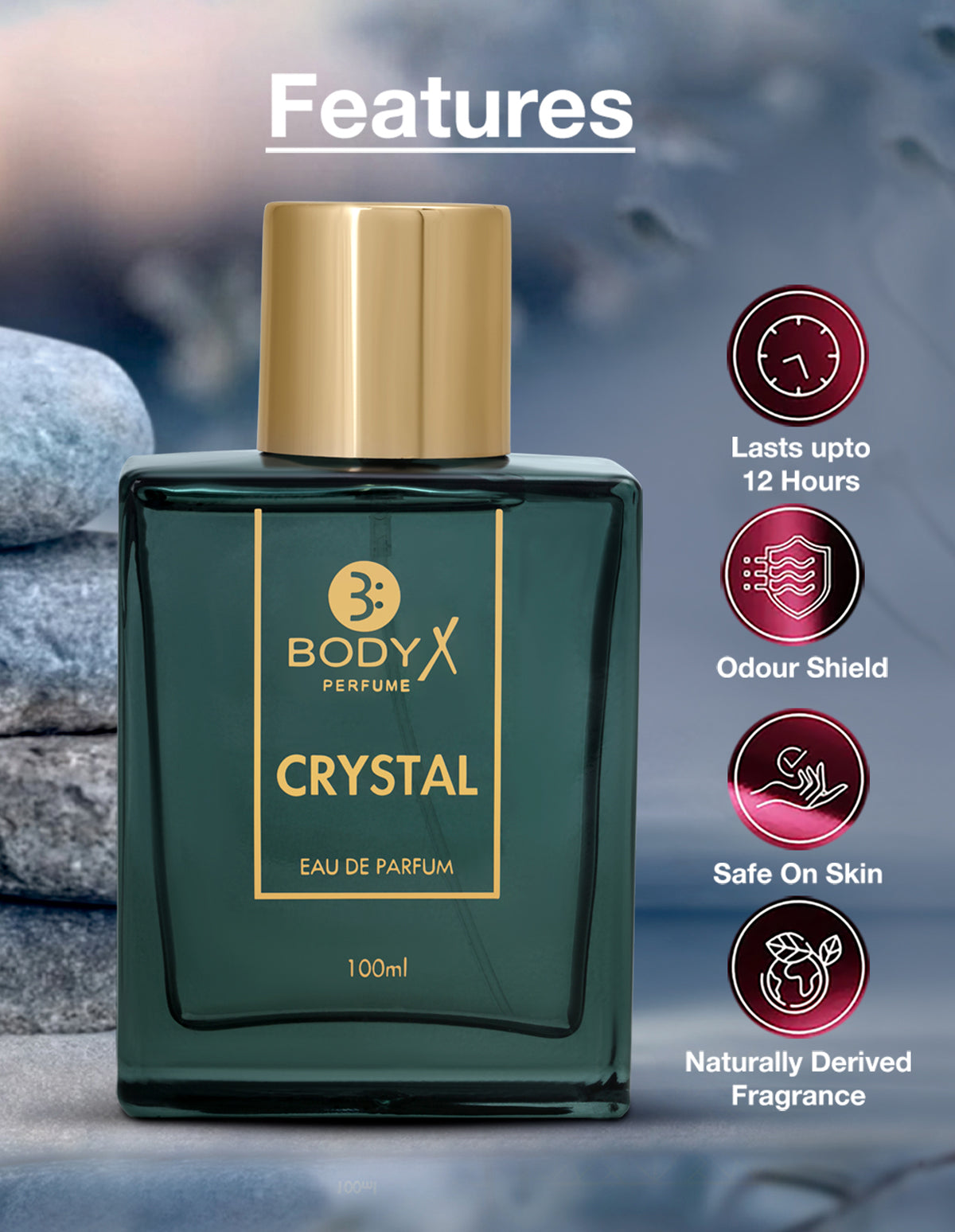BodyX Crystal Eau De Parfum for Men (100ml) – Intense, Lasting Scent