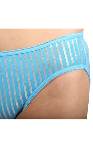 BODYCARE Pack of 3 Bikini Style Cotton Briefs in Assorted colors with Silver stripes-E1404