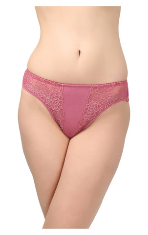 BODYCARE Pack of 3 Bikini Style Cotton Briefs in Assorted colors with Contrast Lacy sides-E1452