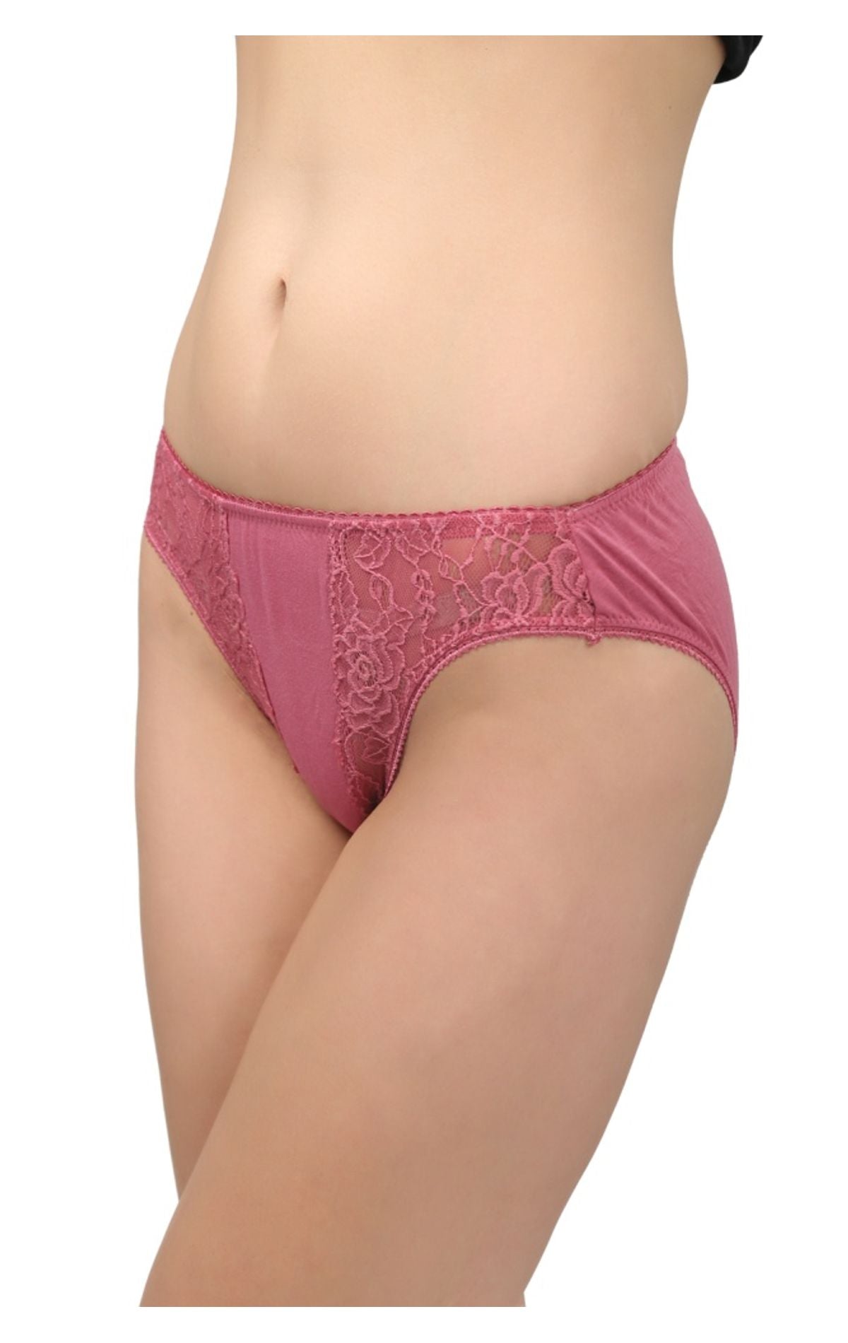 BODYCARE Pack of 3 Bikini Style Cotton Briefs in Assorted colors with Contrast Lacy sides-E1452