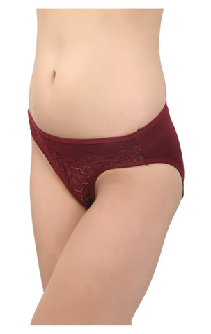 BODYCARE Pack of 3 Bikini Style Cotton Briefs in Assorted colors with Lacy Crotch-E1462