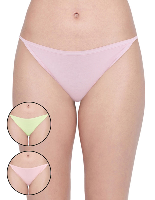 BODYCARE Pack of 3 Bikini Style Cotton spandex Briefs in Assorted colors with V-String band-E36C