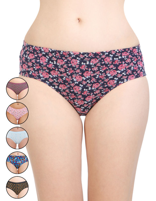 BODYCARE Pack of 6 Printed Hipster Briefs Deluxe Panties in Assorted Color - E9600-6PCS-A