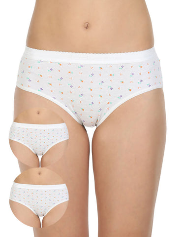 Pack of 3 Printed Cotton Briefs in White color-14004