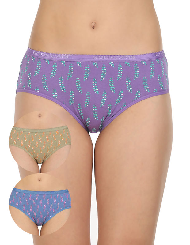 Pack of 3 Bikini Style Printed Cotton Briefs in Assorted colors-8205B