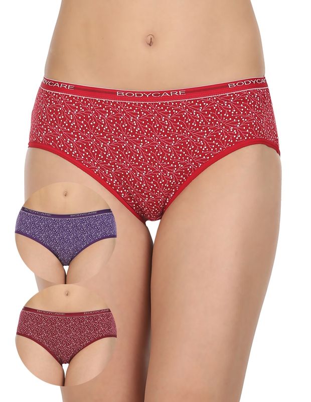 Pack of 3 Bikini Style Printed Cotton Briefs in Assorted colors-8200