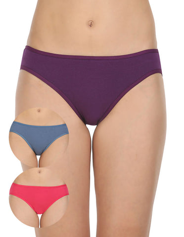 Pack of 3 High-Cut Bikini Style Cotton Briefs in Assorted colors-1440C