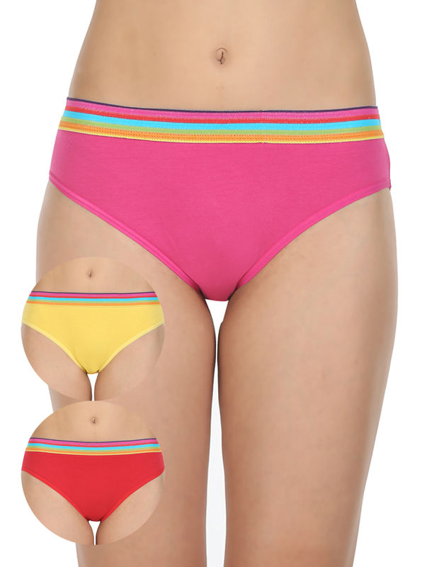 Pack of 3 High-Cut Bikini Style Cotton Printed Briefs in Assorted colors-1403