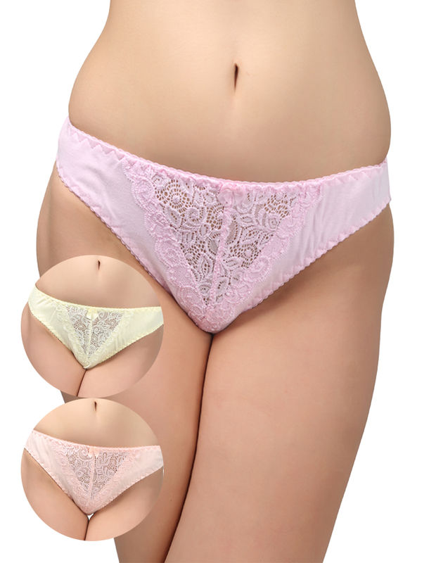 BODYCARE Pack of 3 Bikini Style Cotton Briefs in Assorted colors with Lace Crotch-E1457C